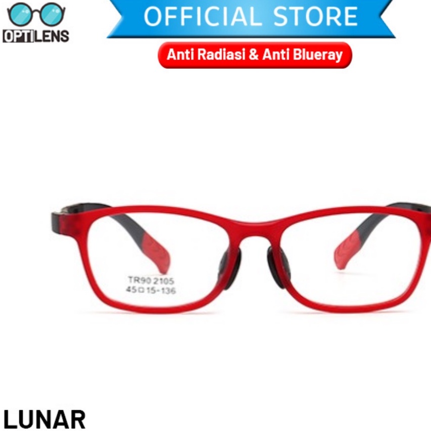 Optilens - Aluna Series Kacamata Anak Anti Radiasi Hp Komputer Antiradiasi Frame Elastis-Lunar Red Premium