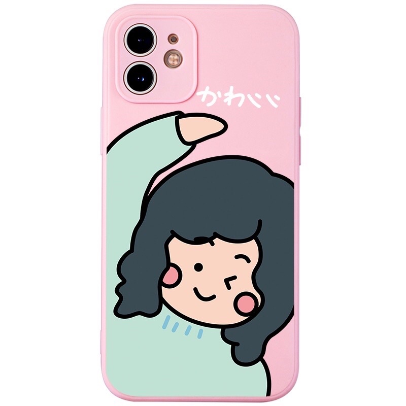 JURSUE iPhone 12 Pink Premium Silicone Soft Case Couple Cartoon Aesthetic Shockproof Phone Case Cove