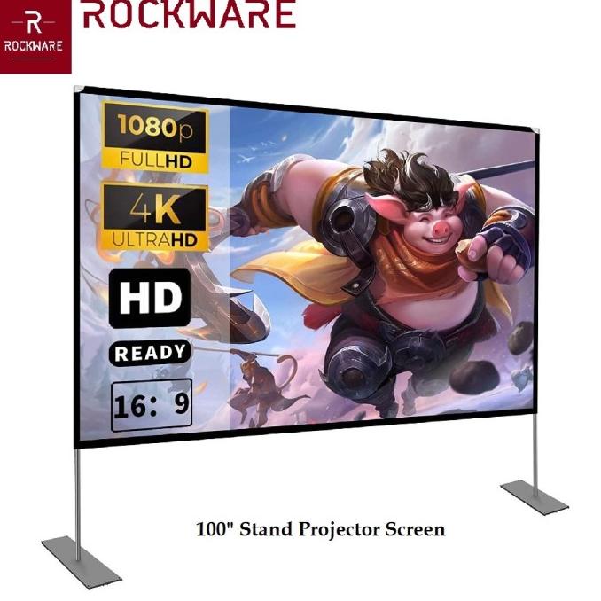 ROCKWARE Stand Projector Screen 100-inch Layar Proyektor Polyester