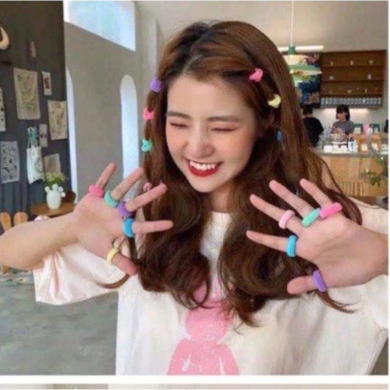 Ikat Rambut Korea Donat kecil 2 cm isi 20 pcs Warna Rainbow