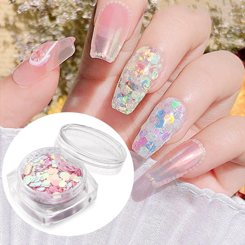 1 Kotak Sequin Glitter Bentuk Heksagonal Untuk Dekorasi Nail Art