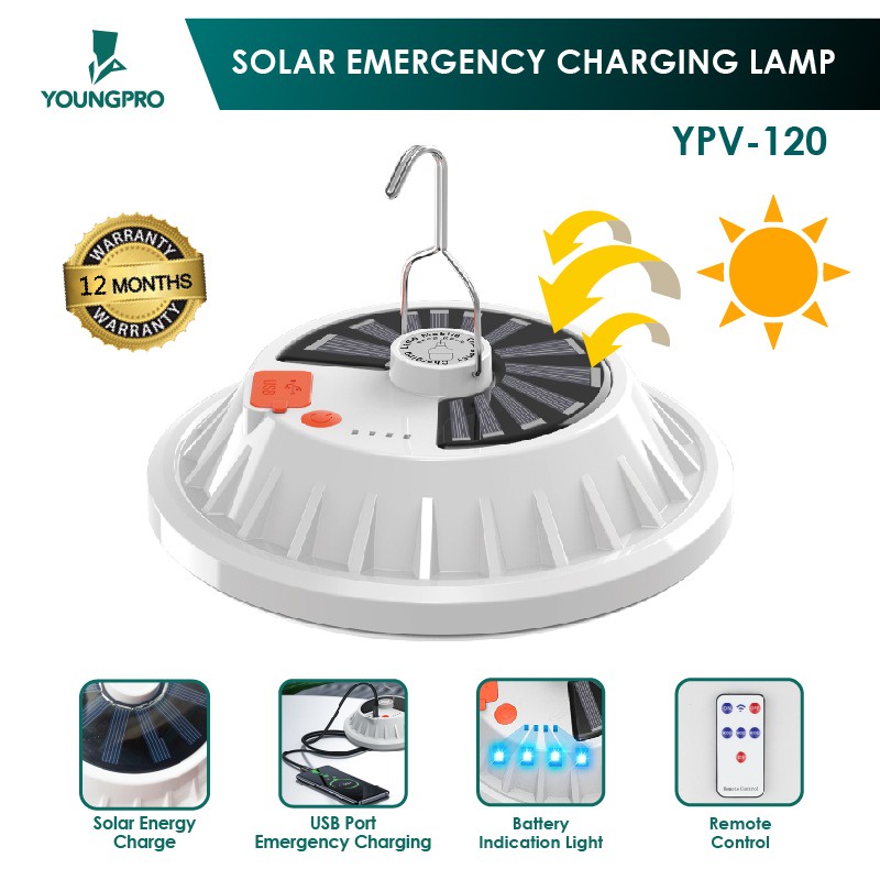 YOUNGPRO YPV-120 LAMPU TAMAN SOLAR GANTUNG 120 LED WITH EMERGENCY LIGHT POWERBANK 3600mAh