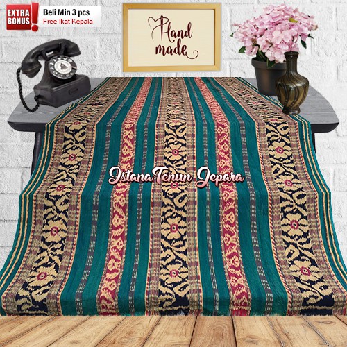 Kain Tenun Ikat Blanket Troso Motif Bunga Hijau