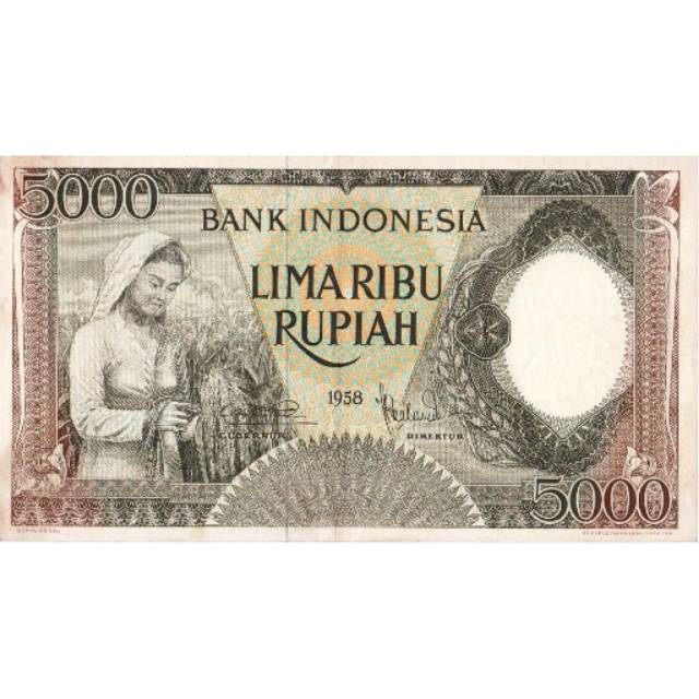 Uang Kuno Lama 5000 Rupiah Pekerja Coklat Tahun 1958 Langka #XF+