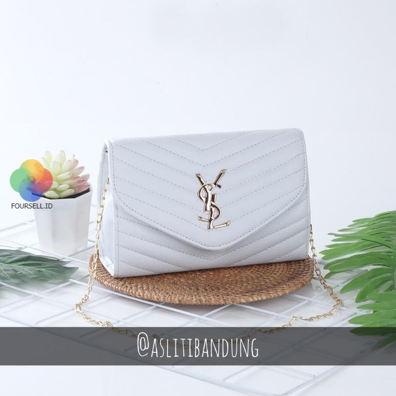 Aslitibandung - Tas Sling Bag Wanita Warna Putih Logo YSL - Tas Selempang Fancy Tas Wanita by Vexala