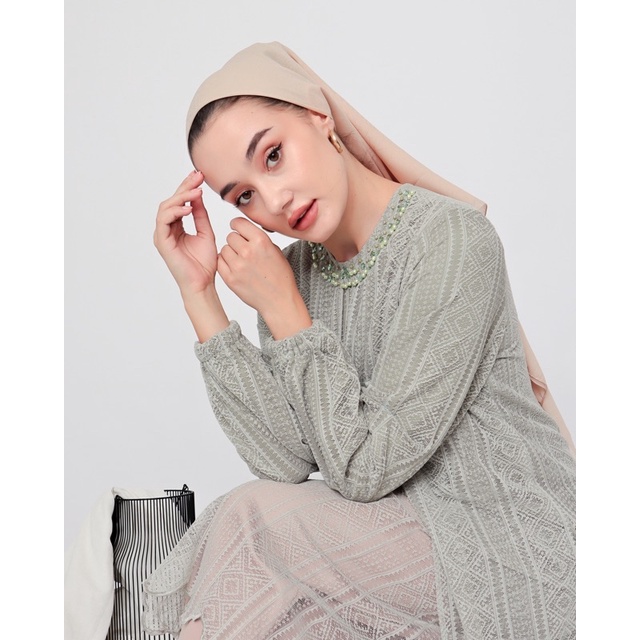 tunik brukat lebaran dress payet baju lengan panjang longdress gamis brokat putih white tribal atasa