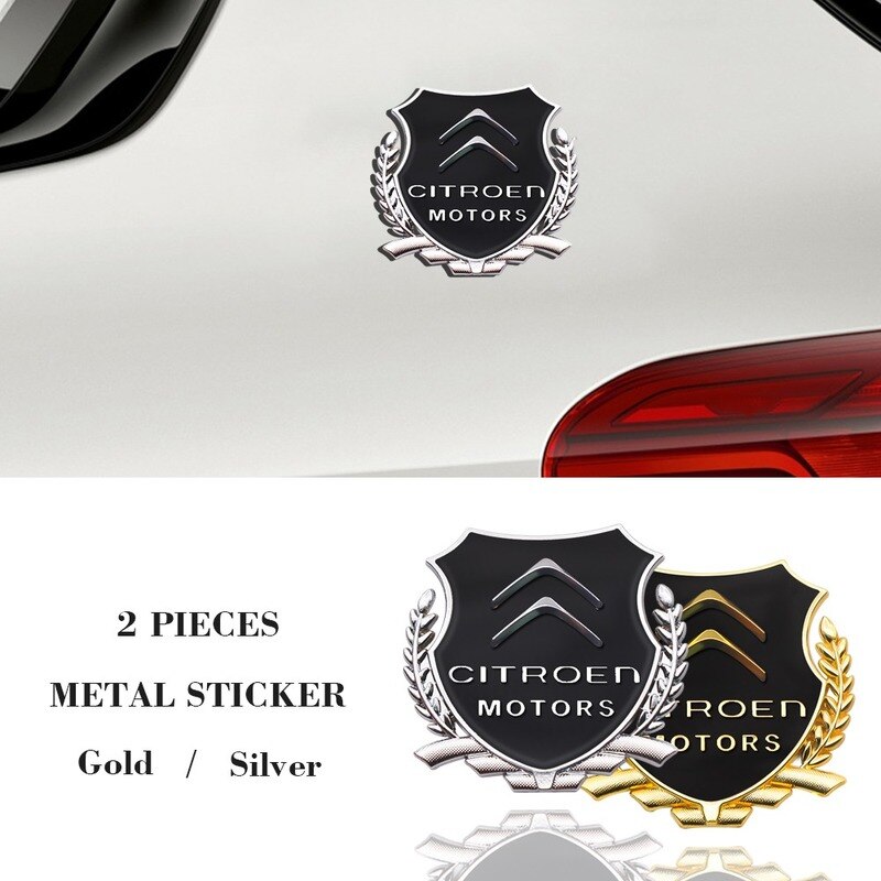 2pcs Stiker Emblem / Badge Metal Untuk Pintu / Jendela Mobil Citroen C1 / C2 / C3 / C4 / C5 / C3 / Picasso / C-Elysee Jumper