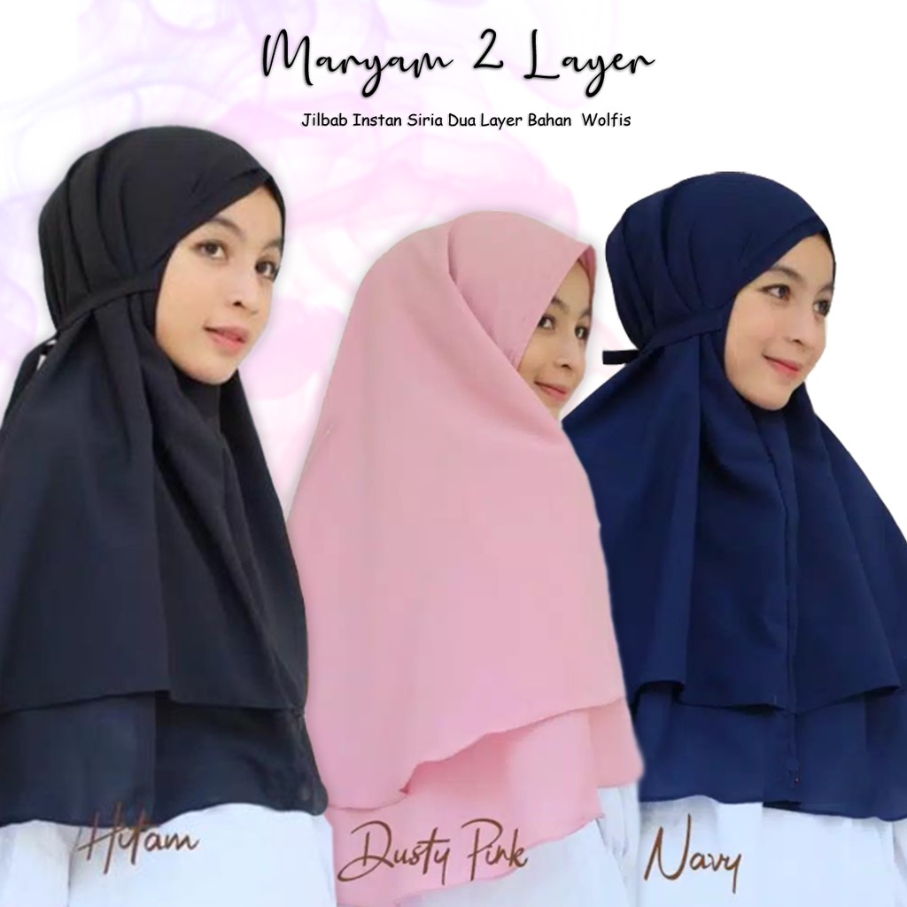 Jilbab Instan Maryam Hijab Wolfis Dua Layer Samina Bergo Non Pet Nisadkc