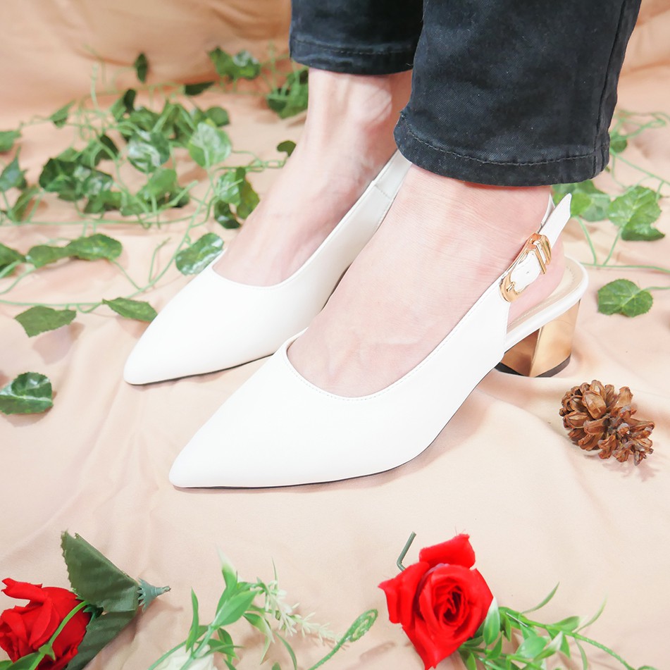 Bernike Shoes - Rose Slingback Heels Wanita-Putih
