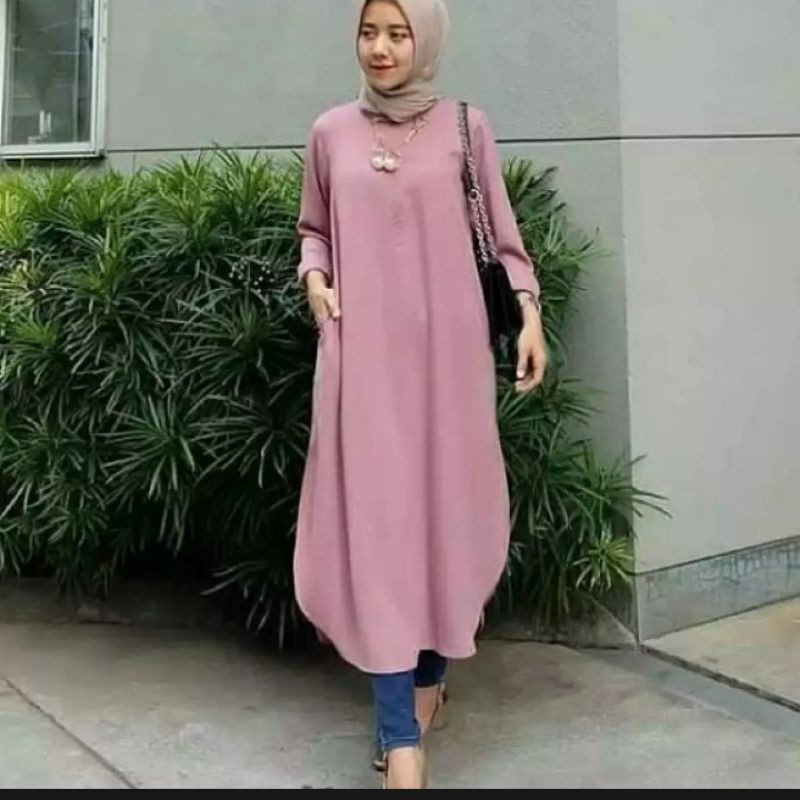 Midi Tunik/ Tunik Polos Wanita/ Atasan Simple Wanita Muslim/ Bisa COD