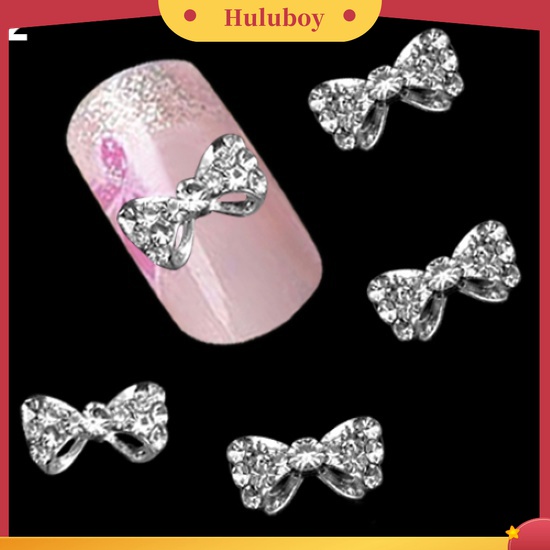 Huluboy Huluboy♡ 10pcs Stiker Nail Art Bentuk Pita Bahan Alloy Hias Berlian Imitasi Glitter Multi Warna