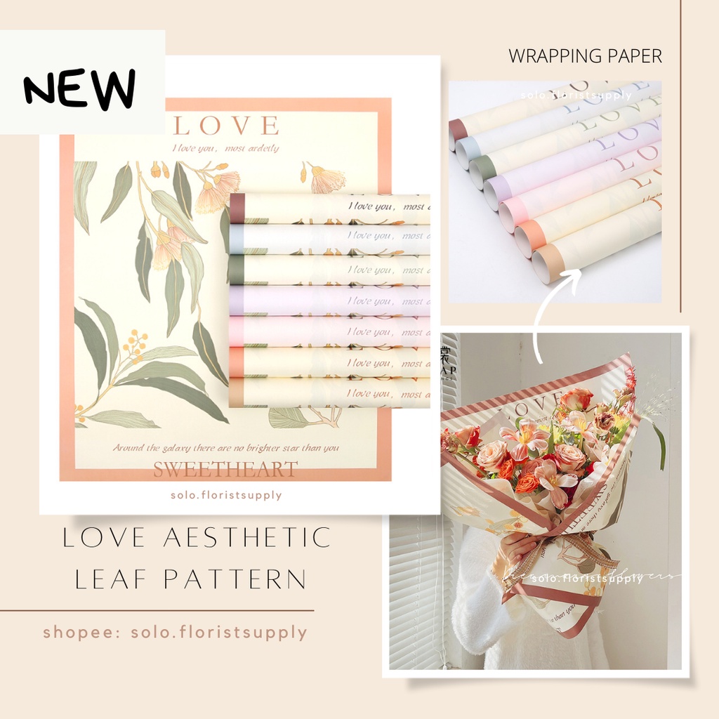 Jual Love Aesthetic Leaf Pattern Cellophane Flower Wrapping Kertas