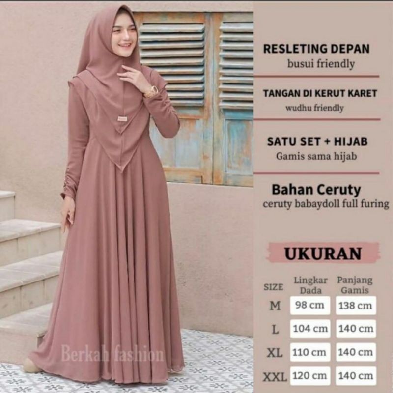 Gamis Ceruty Babydoll Plain Maxy Bahan cerruty Busui Full Furing Fashion Muslim Gamis Polos Ceruty