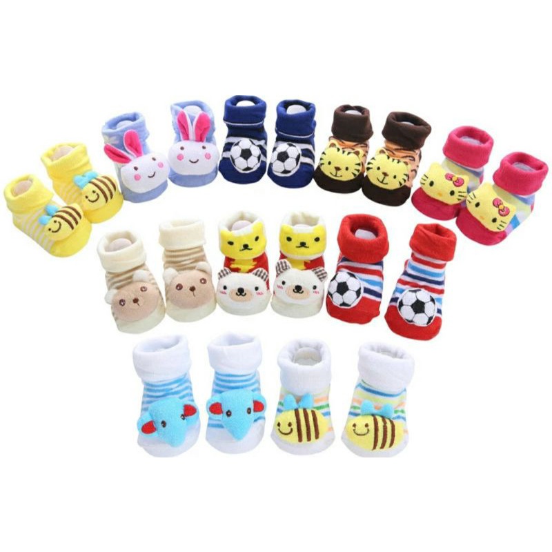 kaos kaki bayi bentuk sepatu motif boneka umur 0-6 bulan laki dan perempuan