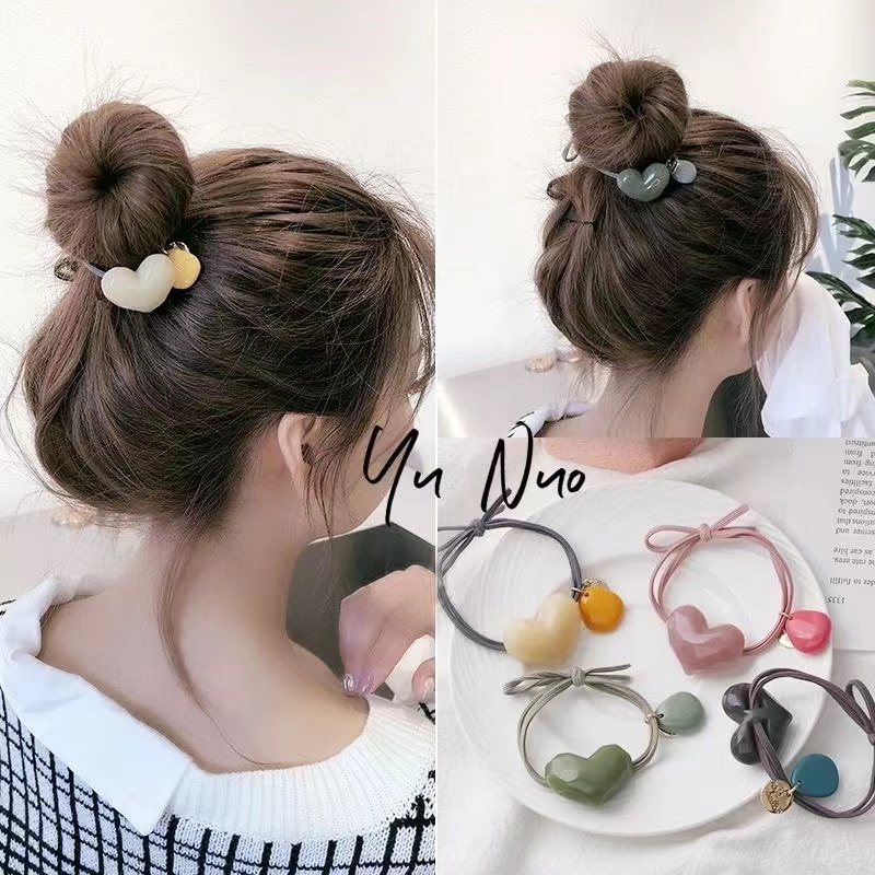 Ikat Rambut Karet Wanita Motif Bentuk Crystal Love Aksesoris Rambur Gaya Korea