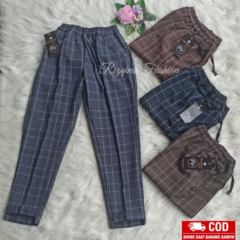 BAGGY PANTS CELANA ANAK PEREMPUAN KOTAK BAHAN STARLIGHT SEMI WOLL UMUR 4-11 TAHUN SIZE 19 21 23 26