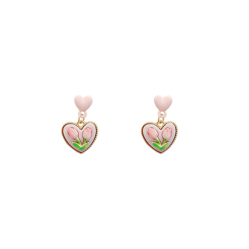 Anting Tusuk Gantung Bahan Sterling silver 925 Desain Bunga Tulip Pink Untuk Wanita