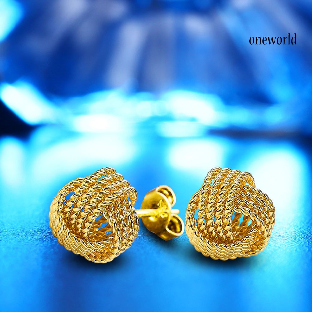 OW# Fashion Women Round Ball Woven Twisted Rope Love Knot Stud Earrings Jewelry Gift