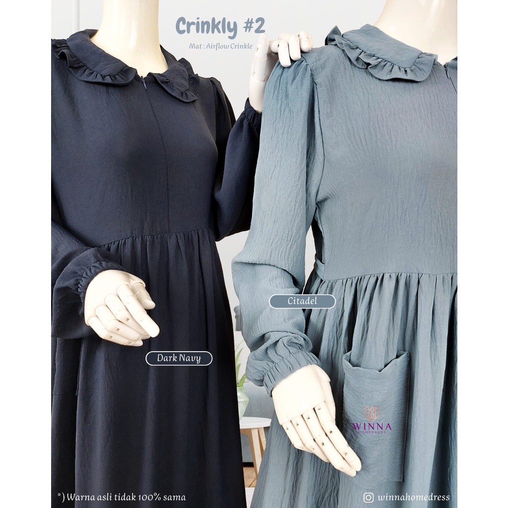 CRINKLY by WINNA HOME DRESS GAMIS IBU dan ANAK klambieakhwat BISA COD | bahan airflow crinkle lembut jatuh adem tidak menerawang ironless tidak harus di setrika baju rumahan harian busui friendly saku kanan tali samping home dress lengan panjang