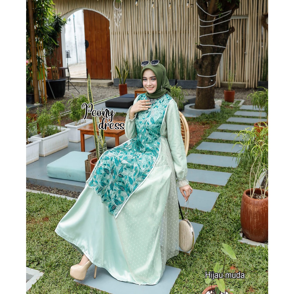 Gamis Syari PEONY maxi lebaran UMROH Muslim JUMBO-3