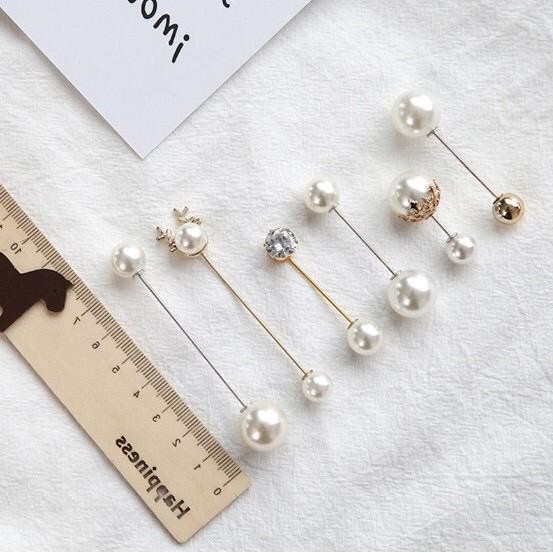 Grosir - F451 Pin Tusuk Mutiara Double Korea / Bros Pearl Pin Brooch / Peniti Jilbab Jarum Pentul