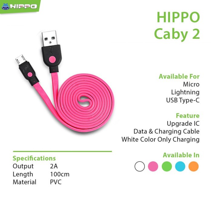 HIPPO KABEL DATA CABY 2 USB TYPE C 100cm for xiaomi samsung asus / kabel charger - warna acak