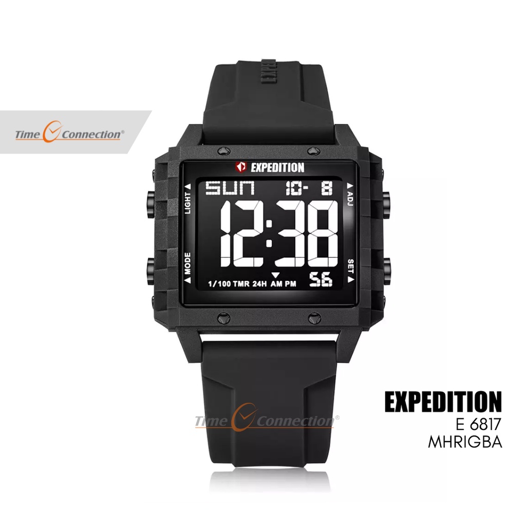 Expedition E 6817 MH RIGBA Full Hitam Original / Jam Tangan Wanita Pria Karet / Full Black Rubber MH