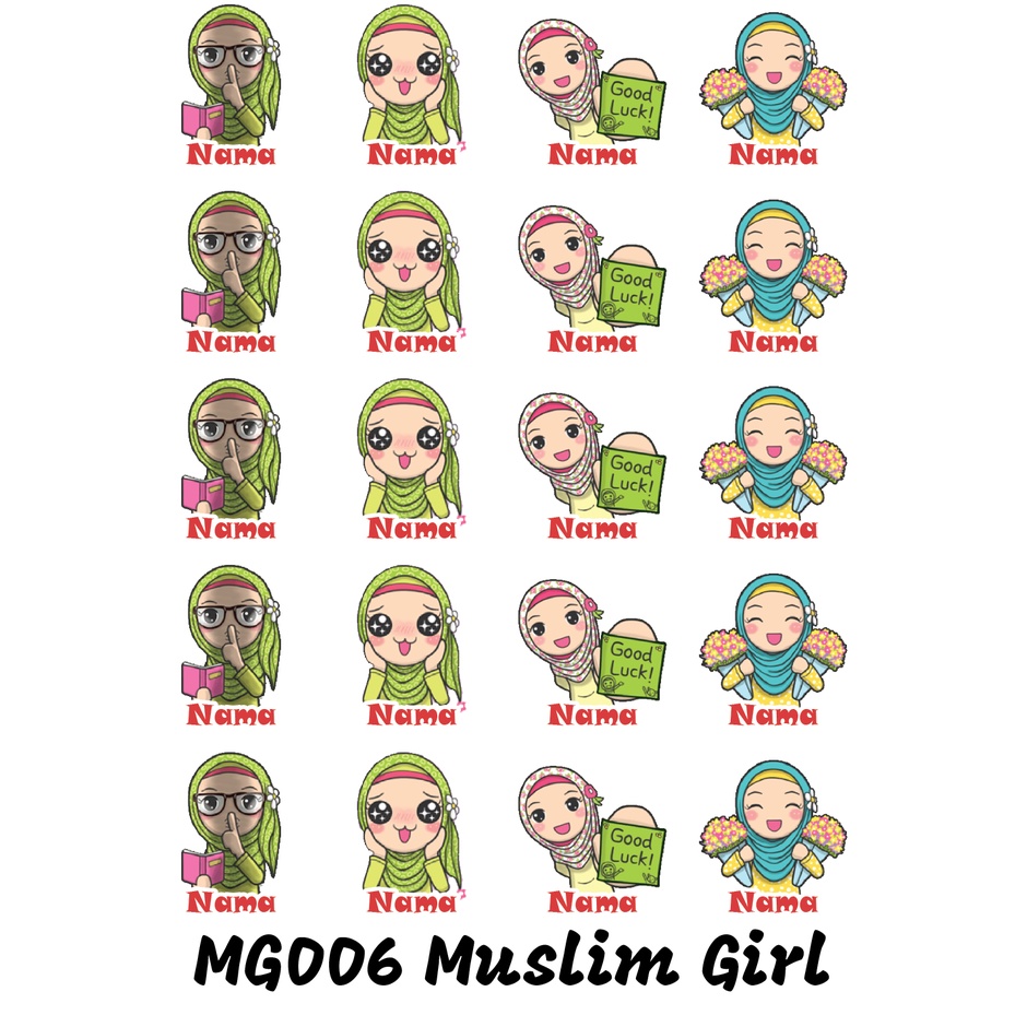 

Sticker Nama Cutting Label Waterproof Tahan Air Muslim Girl 06 (MG006)