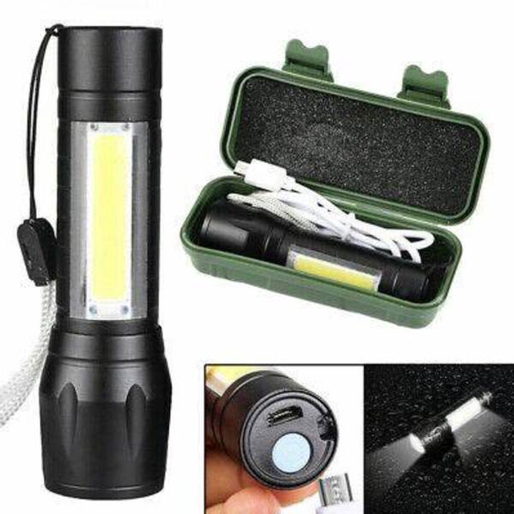 Senter Mini LED CPE COB Zoom Recharge Senter Camping Kemah