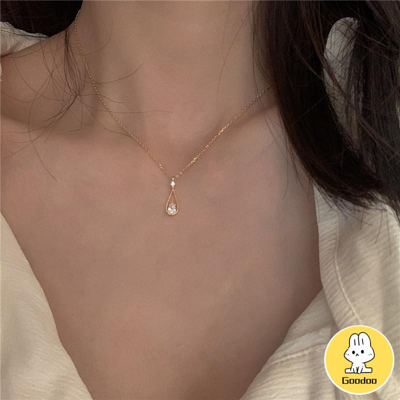 Fashion Indah Water Drop Zircon Kalung Wanita Sederhana Temperamen Rantai Klavikula -Doo