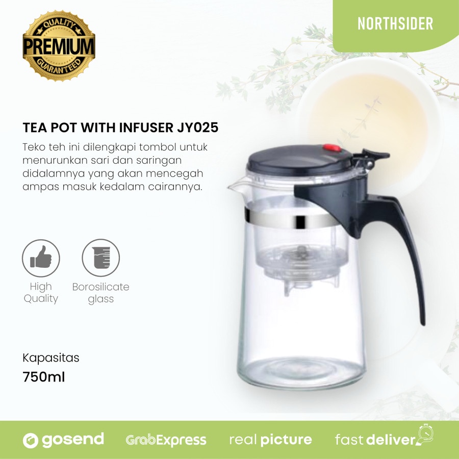 TEA INFUSER POT 750ML PUSH BUTTON | TEKO TEH SARINGAN KACA - JY025