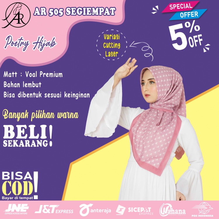 HIJAB SEGIEMPAT ARRAFI AR 505 VOAL PREMIUM JILBAB SEGI EMPAT KERUDUNG AR RAFI DISKON 5%