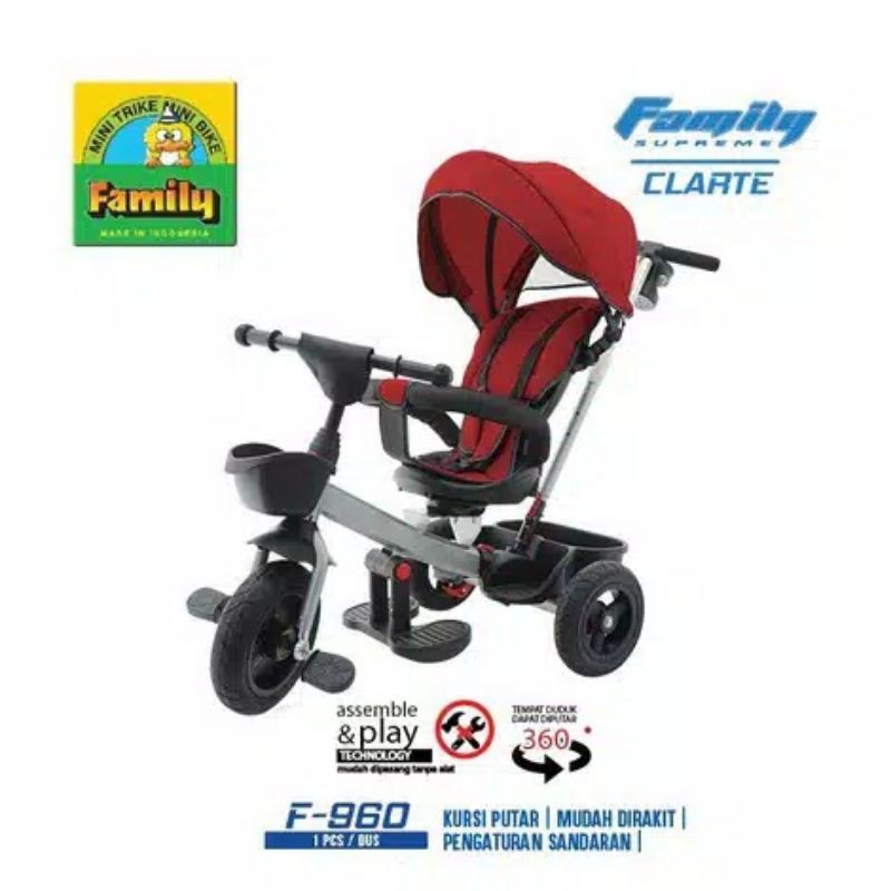 Stroller Sepeda Roda Tiga Family supreme Clarte Merah F960q