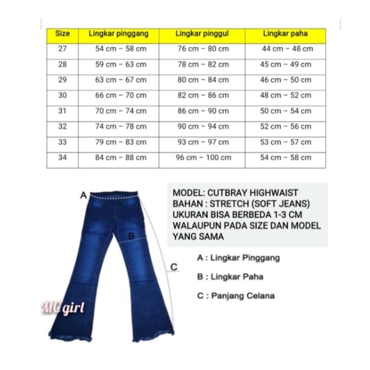 ( Size 27 - 34 ) MC girl - Celana Jeans Cutbray High Waist Rawis Hitam Wanita / Highwaist Cutblay Rumbai Black Cewek / Haiwes Cutbrai / Highwais Cutbrey / Cutbrei / Cutblay / Celana Lepis Pinggang Tinggi Kaki Lebar / Kaki Gede / Kaki Besar / Boot Cut 7C-G