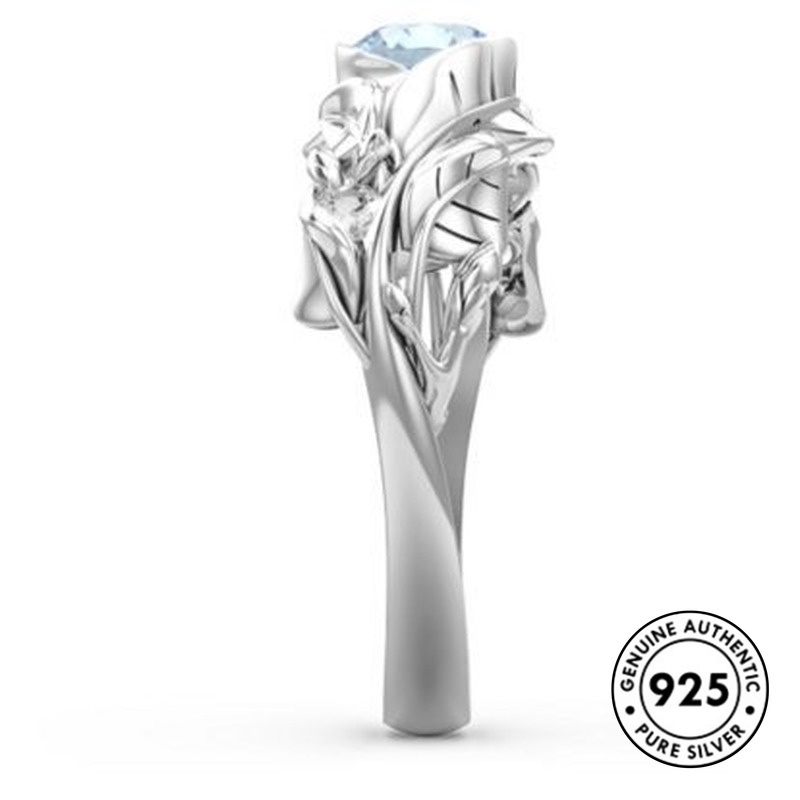 Cincin Sterling Silver 925 Model Daun Dengan Sapphire Untuk Wanita