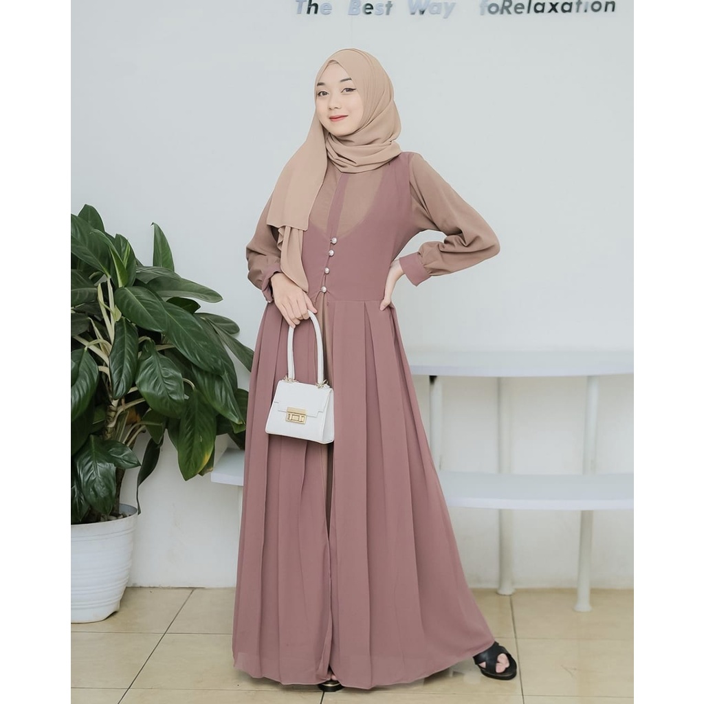 Gamis narnia itycrepe mix ceruty layer modern maxidress syari busana muslim wanita fashion ootd fashionable muslimah terbaru modis kondangan lebaran hits selebgram free ongkir reseller dropshiper