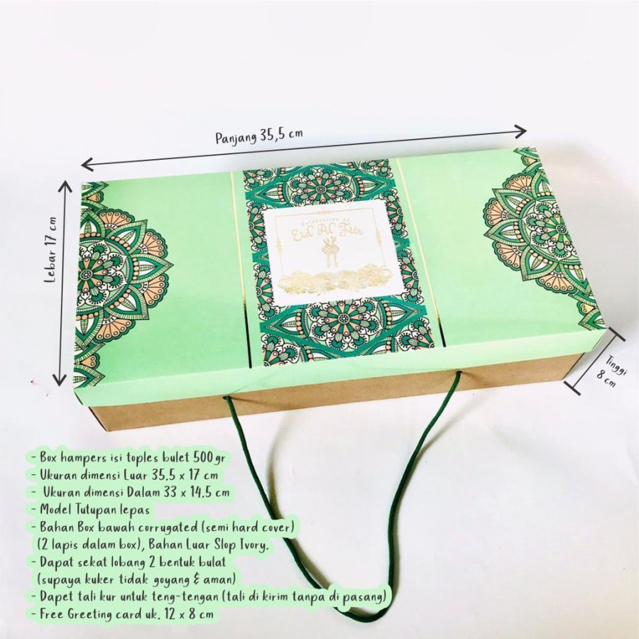 

kardus dus box toples kue kering cookies 500gram kotak kemasan packaging hampers lebaran idul fitri eid mubarak ukuran 35.5x17x7,8cm