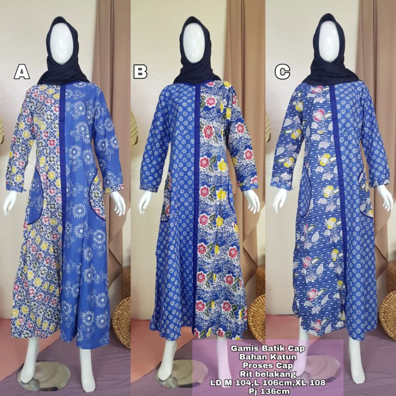 Gamis Motif Batik Proses Cap Size M,L,XL