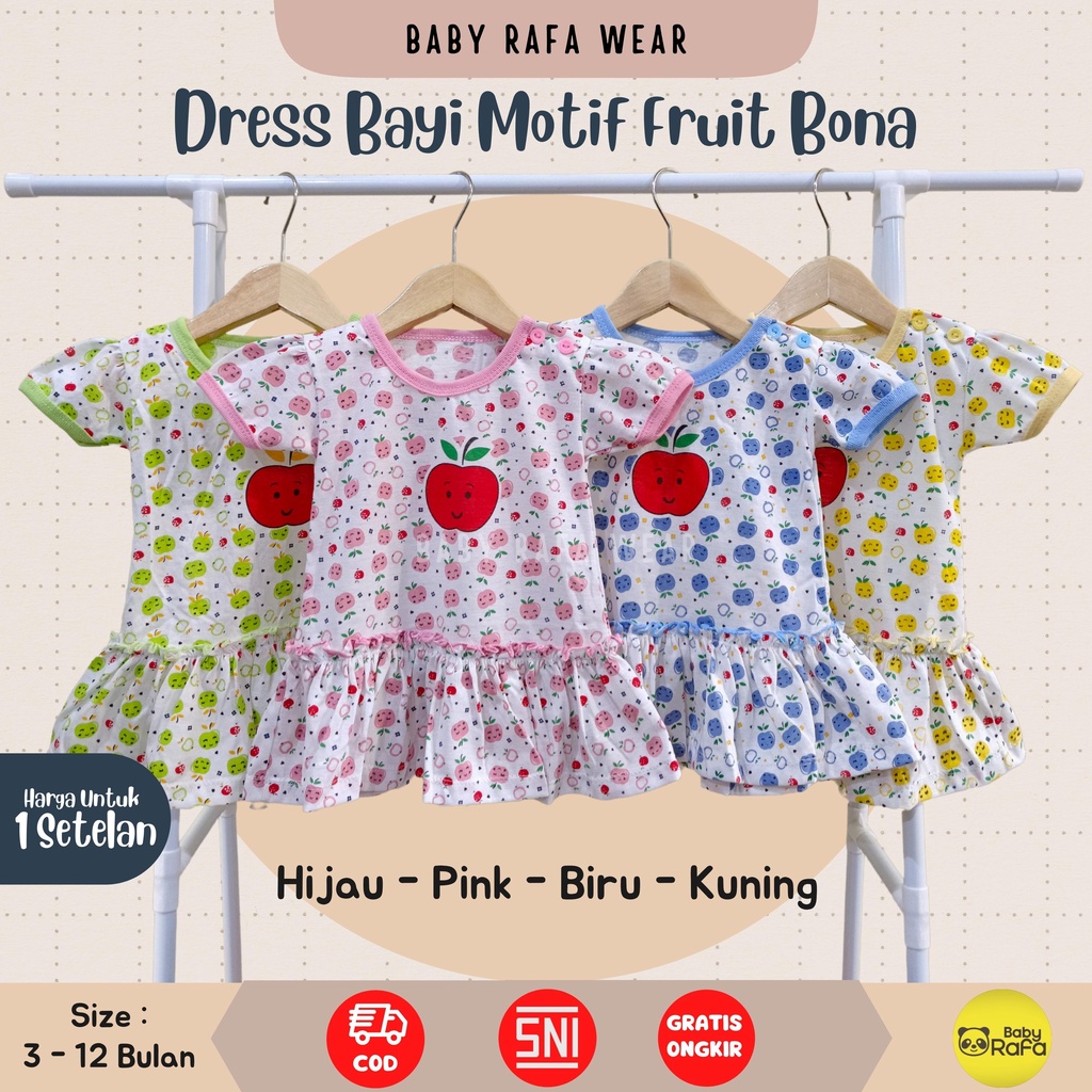 Dress Baju Bayi Perempuan 0 - 3 Bulan merk BONA, Setelan Rok Anak Perempuan motif Fruit