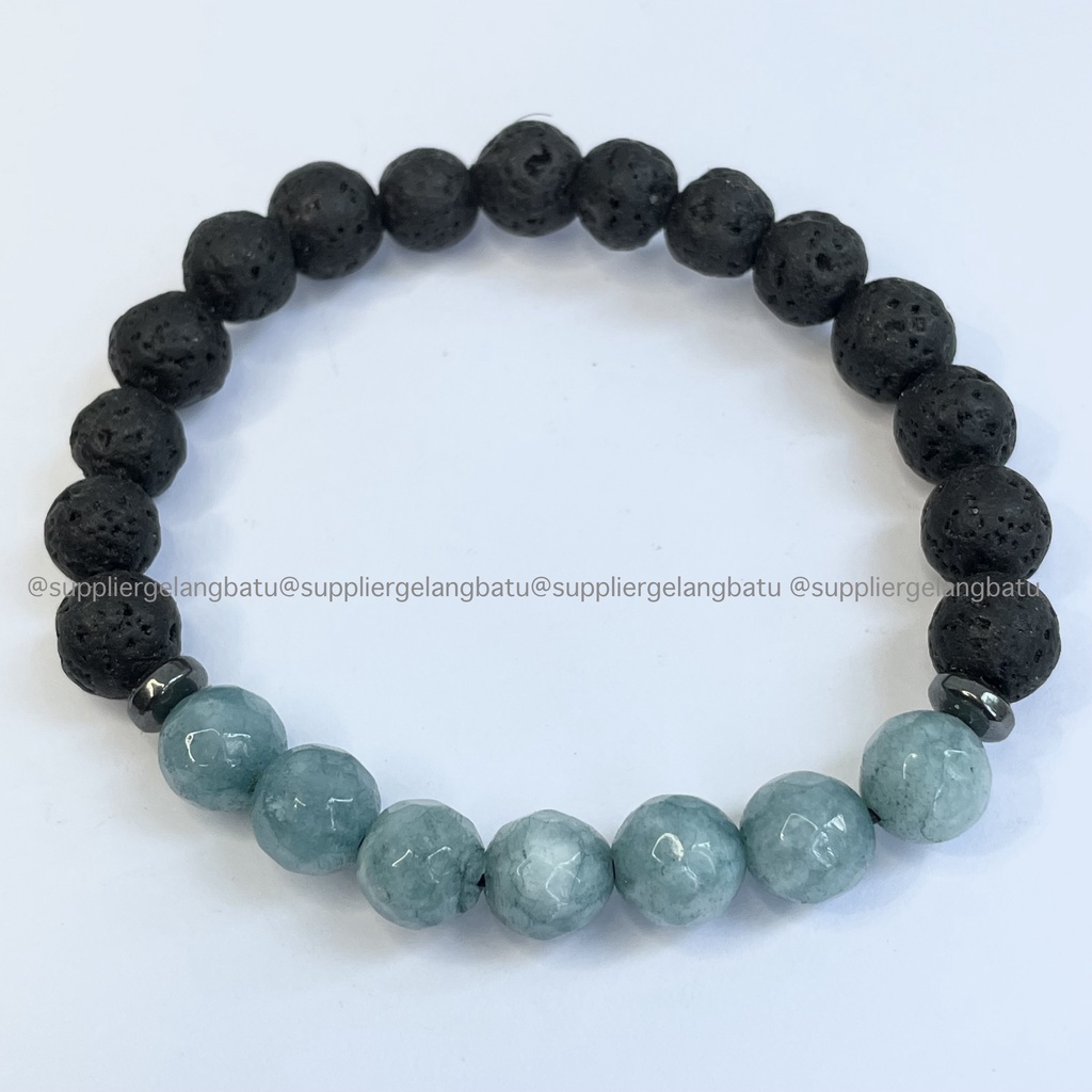 Gelang Jimin BTS Army Blue Moss Agate Cutting x Lava Stone for Diffuser Essential Oil Parfume Fragrance