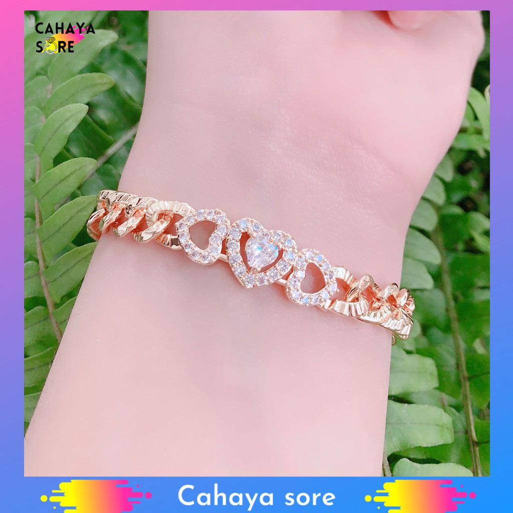 Gelang Xuping Gold Gelang Tangan Dewasa Rantai Permata Double Love G21