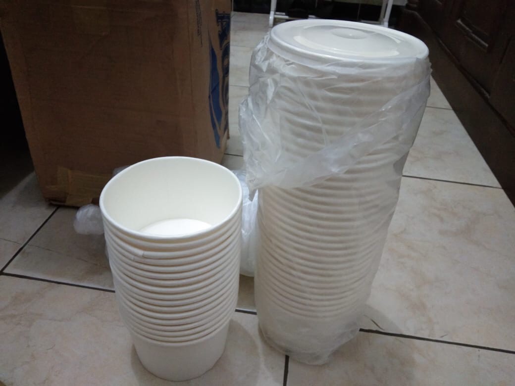 Paper Bowl 800ml + Tutup Putih / Mangkok Kertas 800ml Food Grade