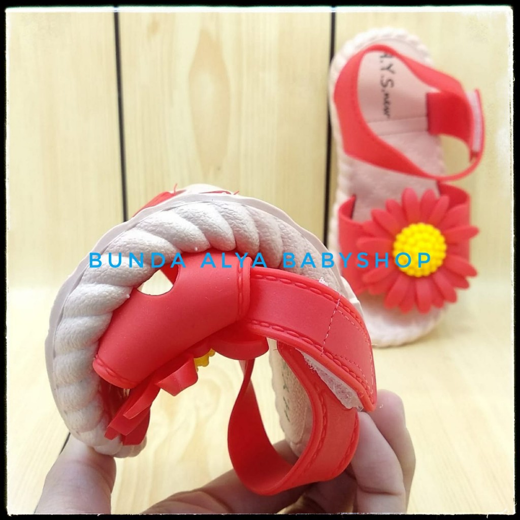 Sendal Anak Perempuan IMPORT Usia 2 3 4 Tahun Bunga MERAH Elastis - Sepatu Sandal Anak Cewek Lentur Bunga Kuning Anti Licin Alas Karet