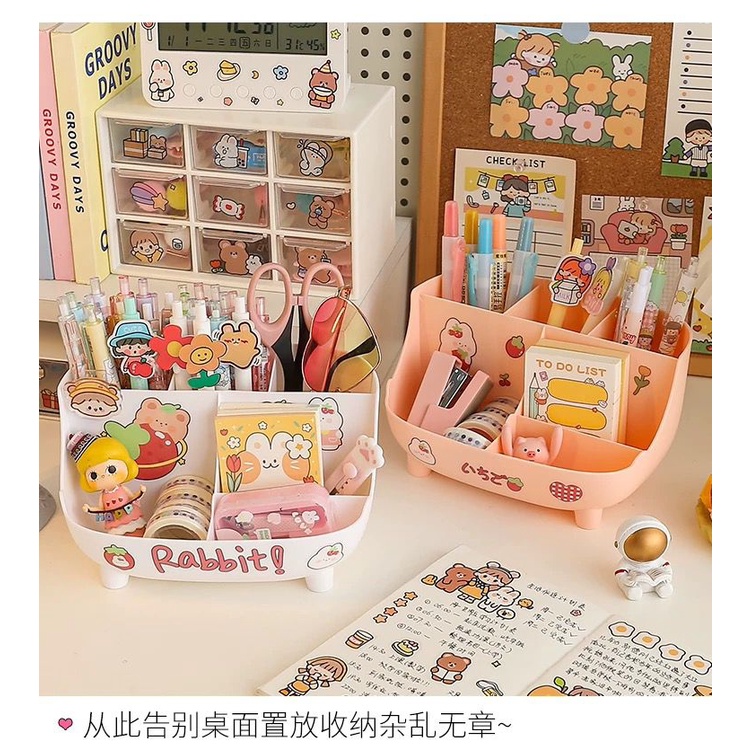 [littlecrab] Rak Pena Aesthetic 6 Tempat Pen Holder Desk Organizer Kotak Penyimpanan Multi Sekat Berkualitas Stationary Kit Lucu Unik