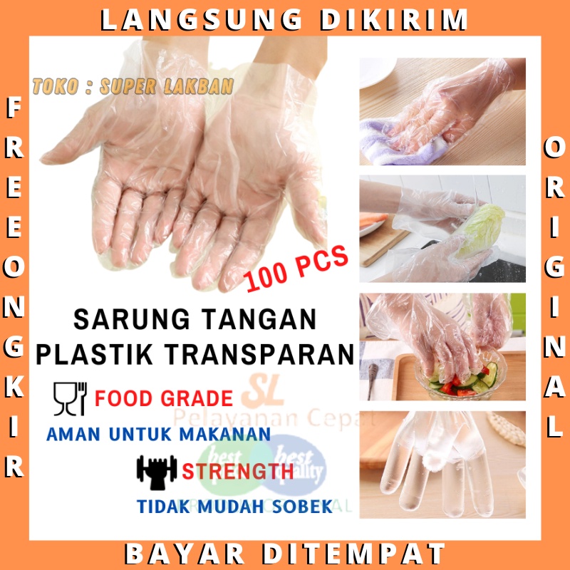 Sarung Tangan Plastik Isi 100pcs Food Grade Steril Disposable Gloves Transparan