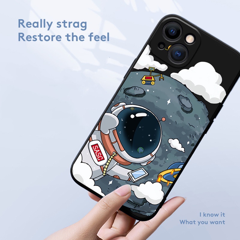 Hand strap + square nase iphone 11 pro max 12 13 pro max cartoon oil painting astronaut case Xs XR 7 8 plus all-inclusive shockproof soft case