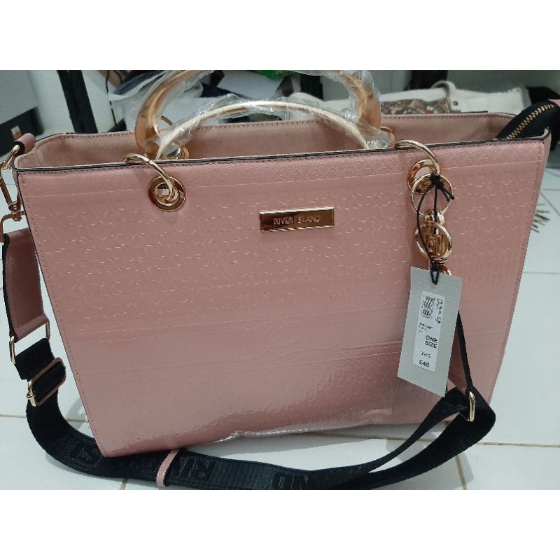 tas/ tas selempang/ River island bag original/ pink RI imbossed monogram tote bag/shoulder bag/hand 