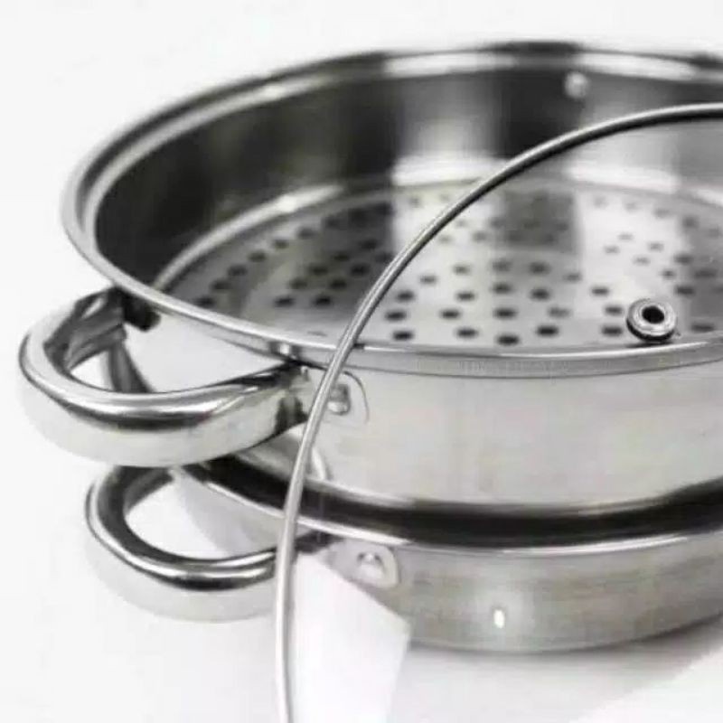 [BISA COD] Panci Kukus 2 susun Kukusan Double Stainless Steel Steamer Pan Dandang 2 layer cooking pot 2in1