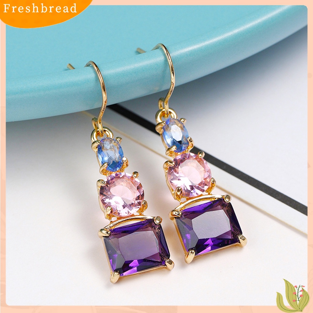 Terlaris 1 Pair Women Hook Earrings Skin-friendly Shiny Surface Copper Dangle Earrings with Large Faux Crystal for Wife