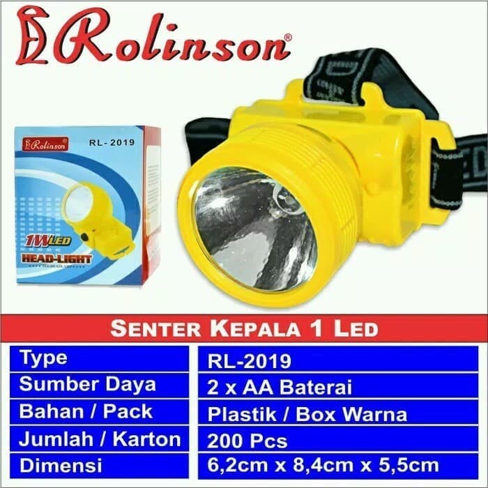 Promo Terbaru!!! Lampu Senter Kepala RL-2019 1 LED lampu Rolinson Bisa Untuk Memancing / Ronda Dan Untuk Mendaki Dengan Cahaya Super Terang Berkualitas Original